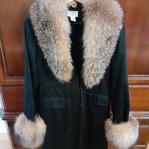 Crystal Fox Fur Denim Trenchcoat